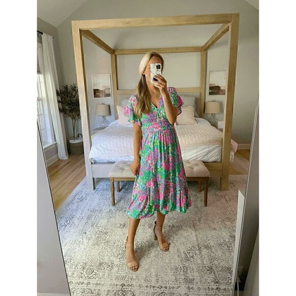 💗💚 LILLY PULITZER Juliet Ruffle V-Neck Midi Dress SIZE S NEW WITH TAGS - Picture 5 of 13